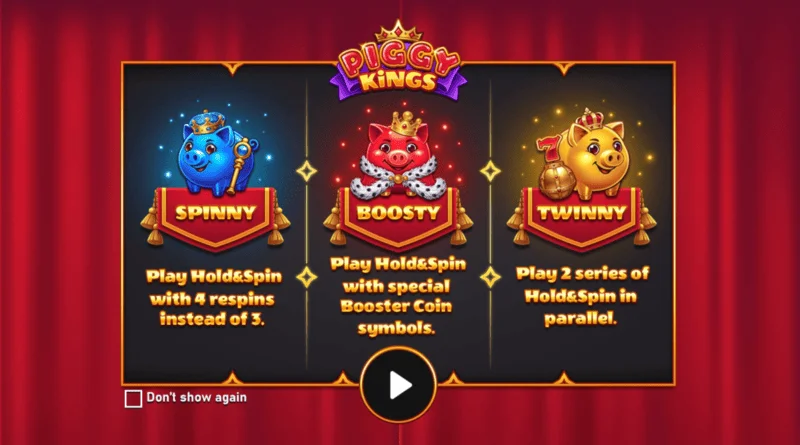 Piggy Kings - glavni zaslon s tri svinje i bubnjevima
